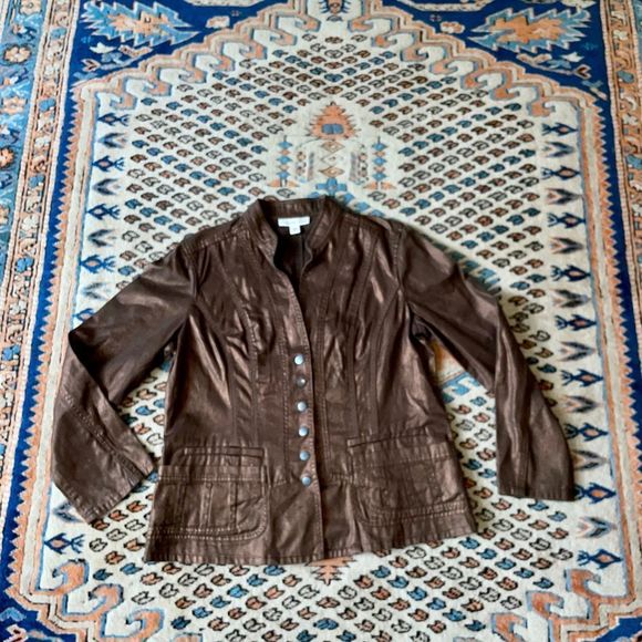 Coldwater Creek Bronze Button Collarless Military Jacket Blazer - Picture 1 of 5